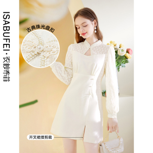 衣纱布菲初璃小香风旗袍连衣裙新款 中国风蕾丝礼服裙子 女秋季