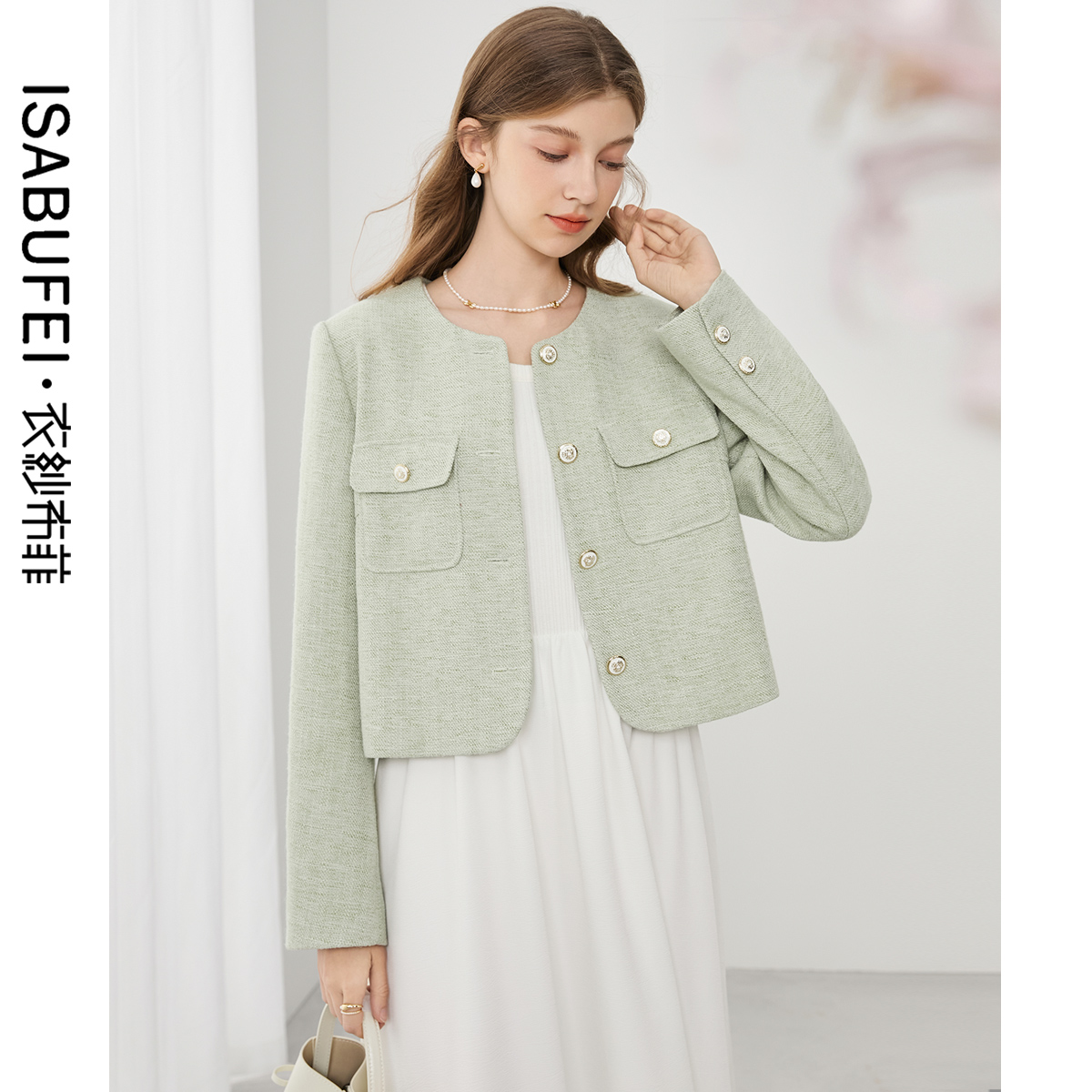 仙林绿小香风短外套温柔仙林绿