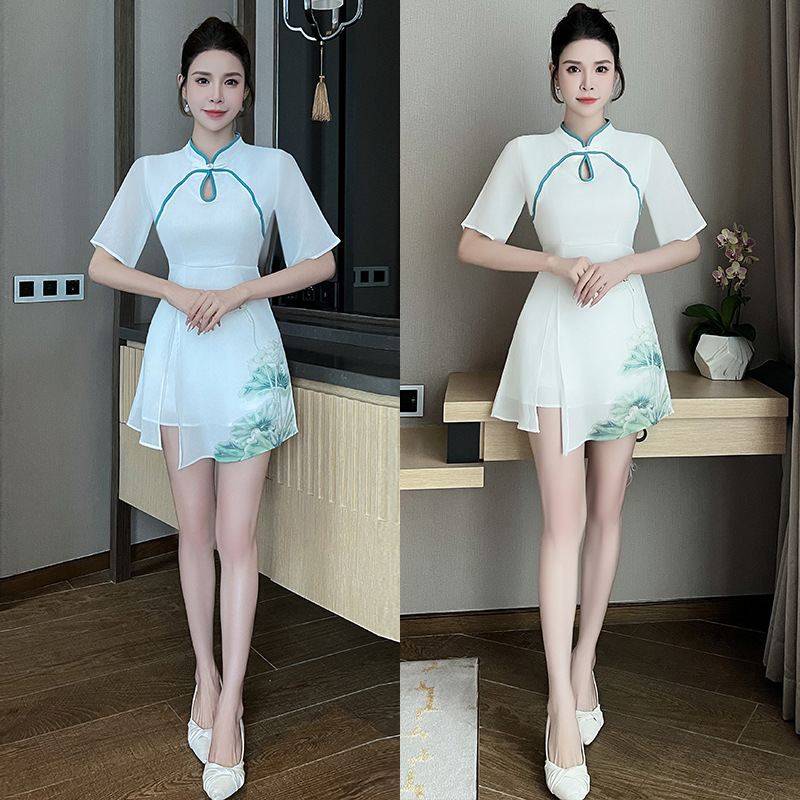 国风中式足浴店足疗技师服性感美容养生师按摩SPA气质工作服套装