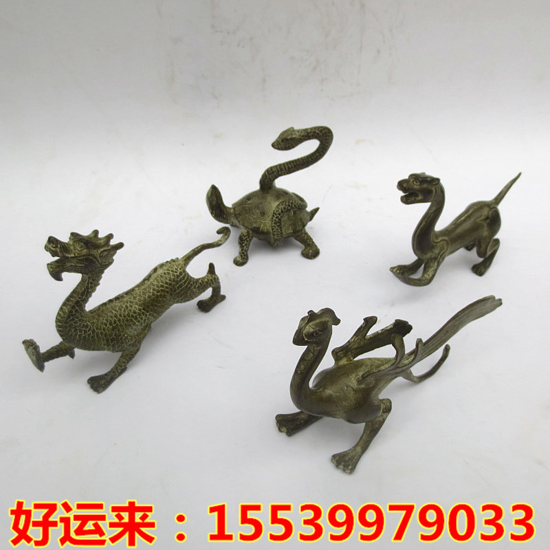 黄铜纯铜四神兽铜像摆件复古黄铜色一套大号朱雀玄武青龙白虎摆件