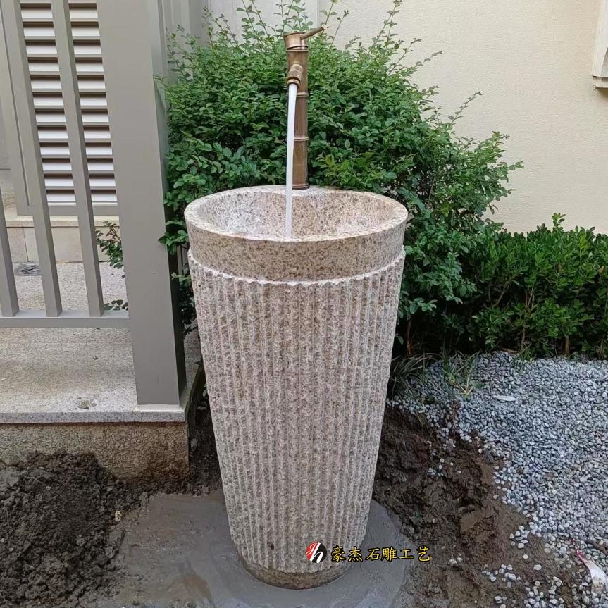 天然石石头落地洗手盆一体柱盆