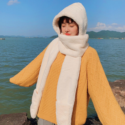 新款冬季女帽子围巾手套一套细绒