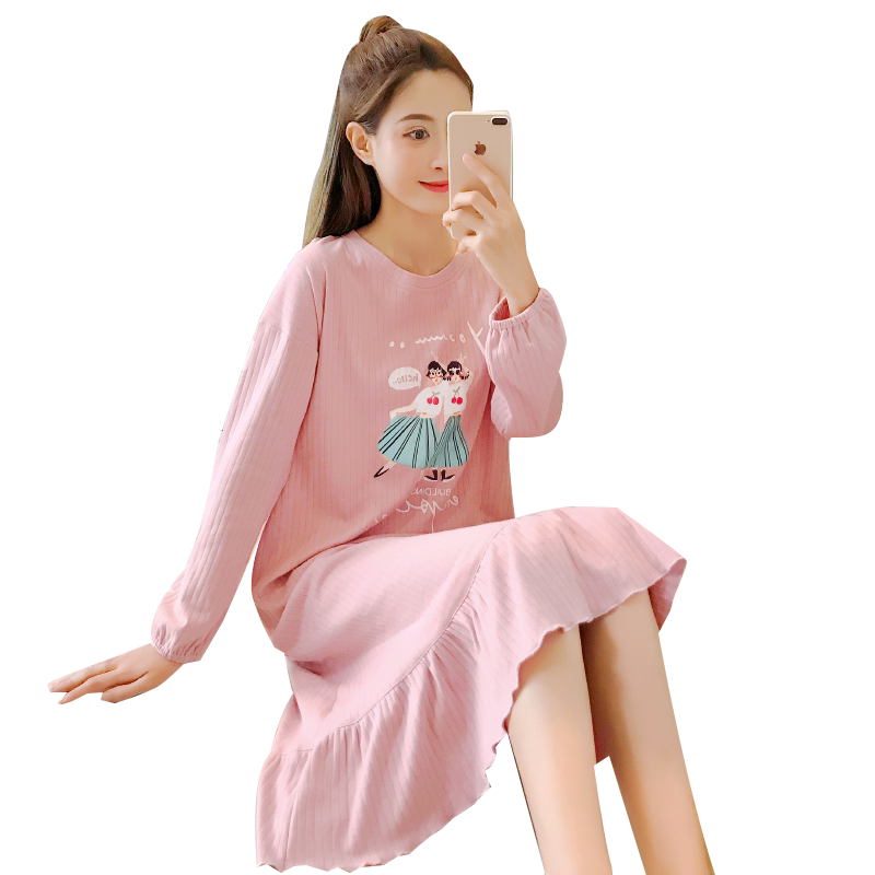 长袖睡裙女春秋纯棉长款宽松甜美