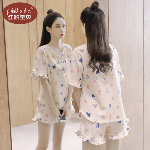 可爱睡衣女夏纯棉短袖学生可外穿