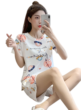 睡衣女夏纯棉甜美可爱短袖两件套