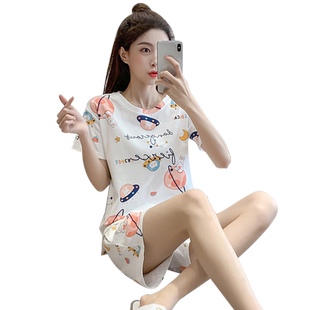 睡衣女款夏季纯棉甜美可爱短袖短裤两件套装学生薄款家居服可外穿