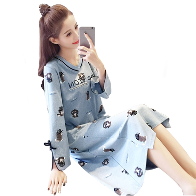 睡衣女春秋纯棉大码睡裙宽松长款