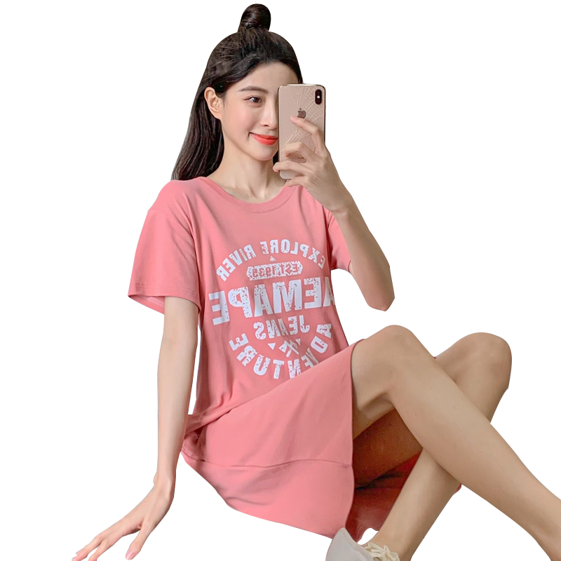 简约睡衣女夏天纯棉薄款短袖睡裙