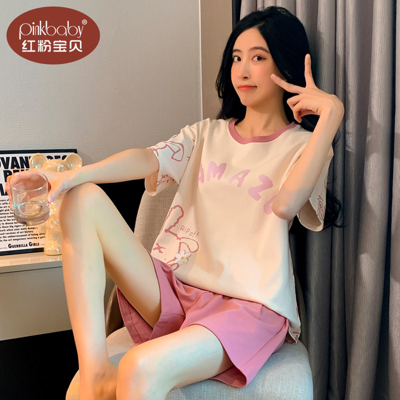 睡衣女款夏季纯棉卡通可爱短袖短裤学生薄款夏天可外穿家居服套装