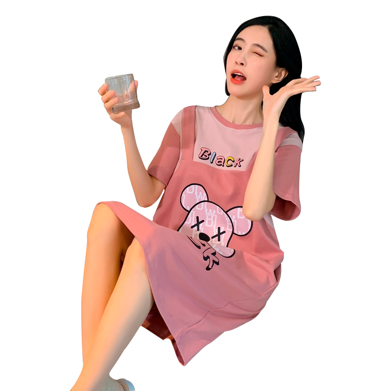 睡裙女夏纯棉短袖可爱卡通可外穿
