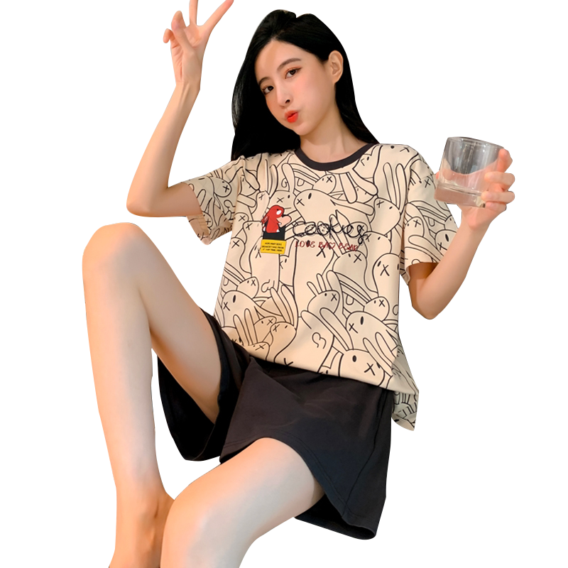 睡衣女夏季纯棉卡通可爱短袖短裤