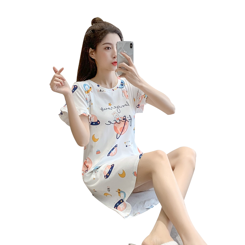 睡衣女夏纯棉短袖可爱睡裙可外穿
