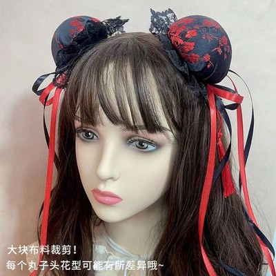 中华娘发包中国风旗袍头饰黑红发夹cos春丽丸子头Lolita网红发饰