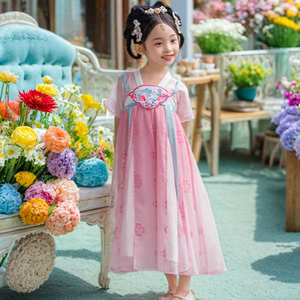 汉服女童春夏款古风超仙花神襦裙小女孩中国风唐装儿童古装连衣裙