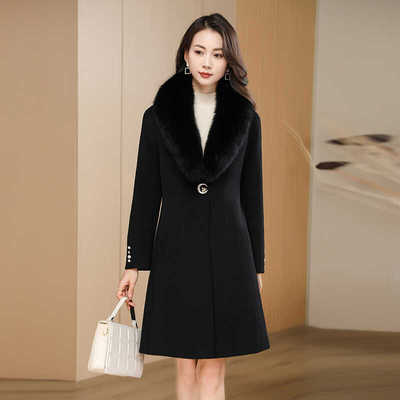 妈妈装羊绒大衣真狐狸毛领