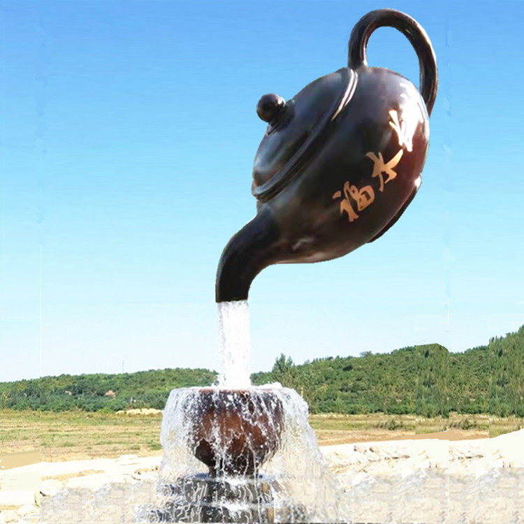 悬空流水天壶喷泉户外广场公园庭院玻璃钢景观大茶壶雕塑摆件定做