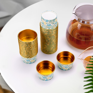 喇叭花一次性杯子茶杯小号商务功夫白酒金箔加厚纸杯家用纸杯品茶