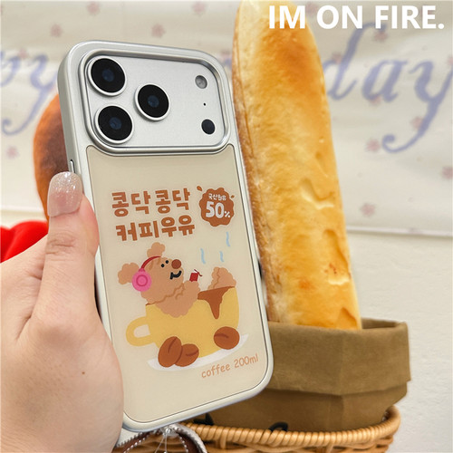 卡通耳机音乐小狗咖啡饮料手机壳