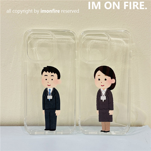 日本不想上班插画小人情侣手机壳