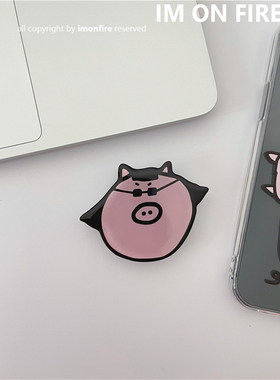 自制韩国ins卡通小众齐刘海墨镜猪黑色气囊黏贴手机平板伸缩支架