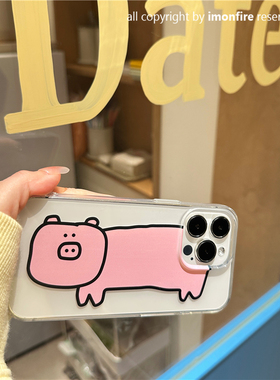 原创韩国ins卡通可爱小众趣味涂鸦猪适用于iPhone16promax苹果12pro13mini14plus15pro透明可挂绳手机壳17