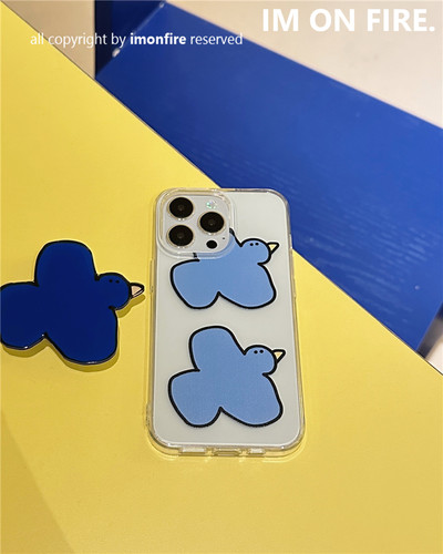 韩国ins卡通蓝色小鸟透明软壳
