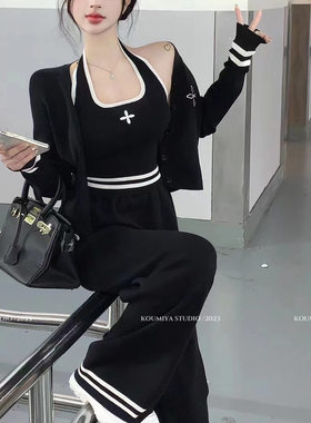 学院风春季女针织运动三件套