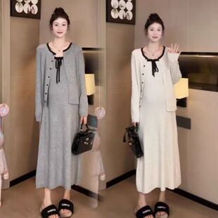 秋装2024新款女高级感连衣裙秋季针织外套毛衣秋冬中长款两件套装