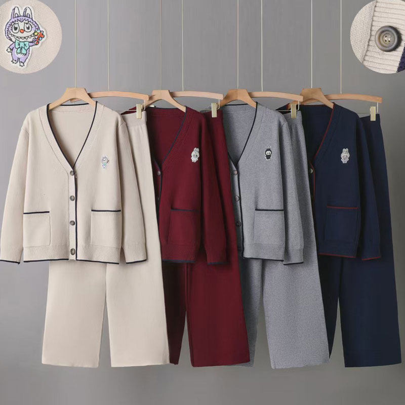 小香风2025年秋冬新款女拉布布刺绣开衫长袖上衣阔腿裤针织两件套,女装/女士精品,时尚套装,淘宝优惠券,粉丝福利购,淘宝优惠卷