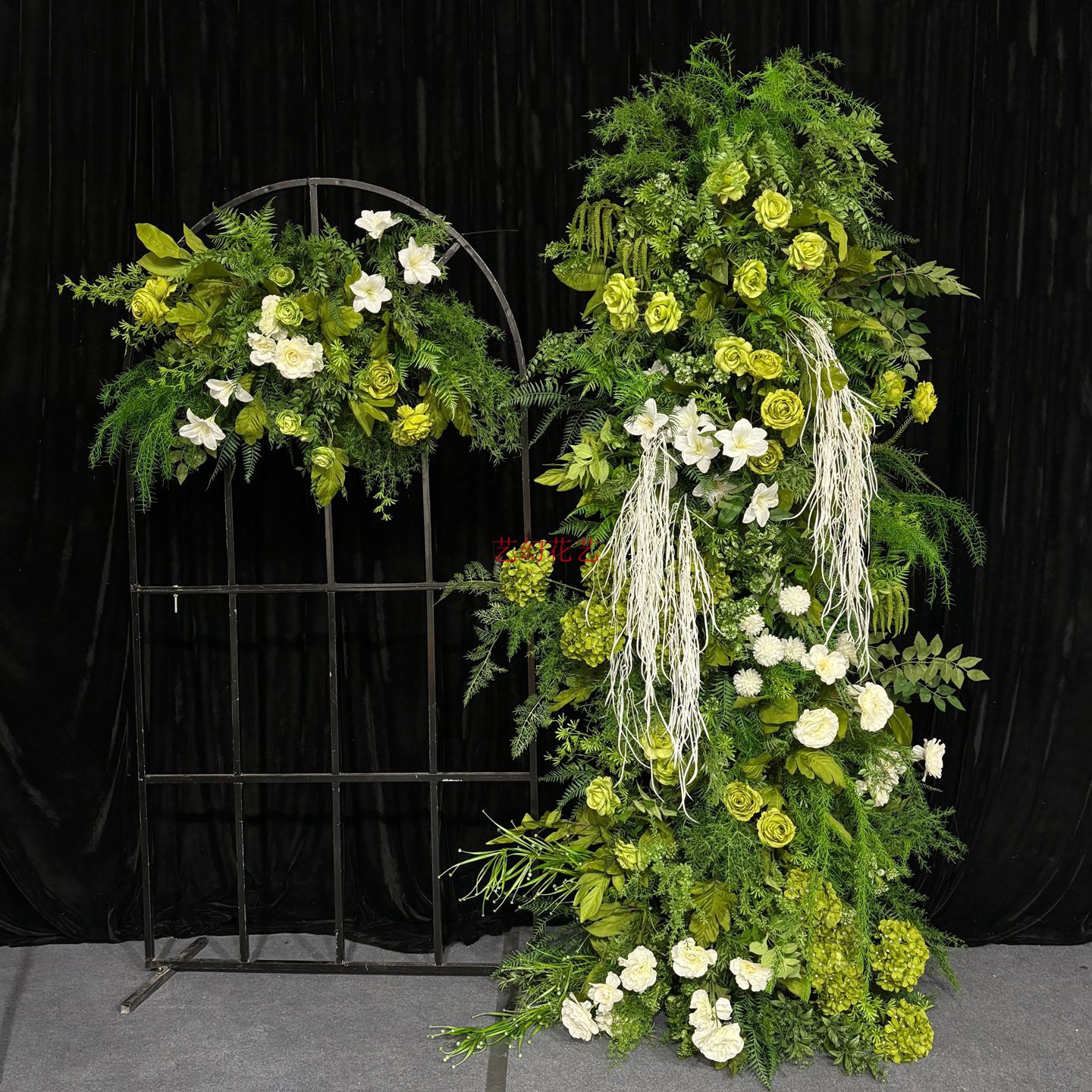 森系婚禮牛角拱門仿真掛花綠色