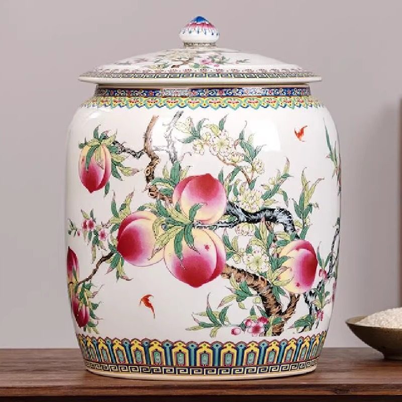 景德镇陶瓷米缸家用普洱茶饼防潮储存罐带盖青花茶叶罐防虫收纳缸