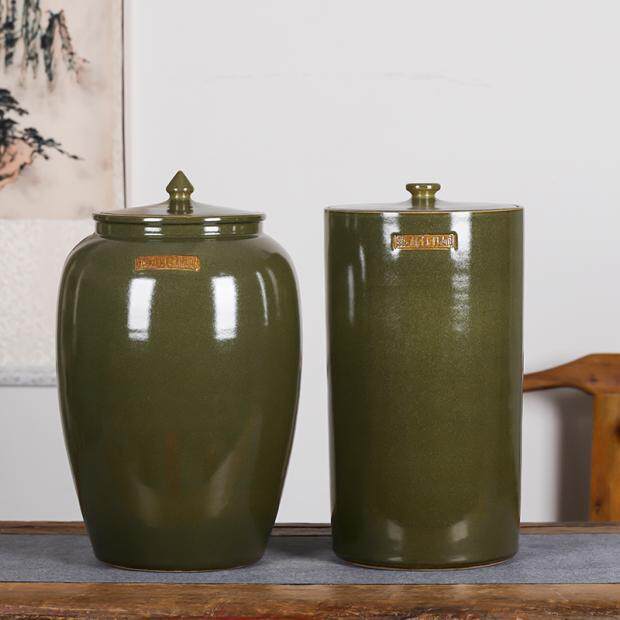 景德镇陶瓷米缸20斤茶叶末釉水缸面粉缸带盖家用厨房储米桶茶叶饼