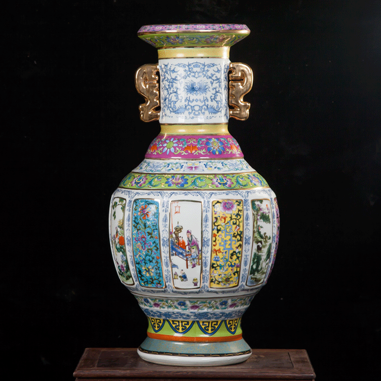 景德镇陶瓷器 仿古雍正矾红瓷母粉彩花瓶 工艺品家饰客厅时尚摆件