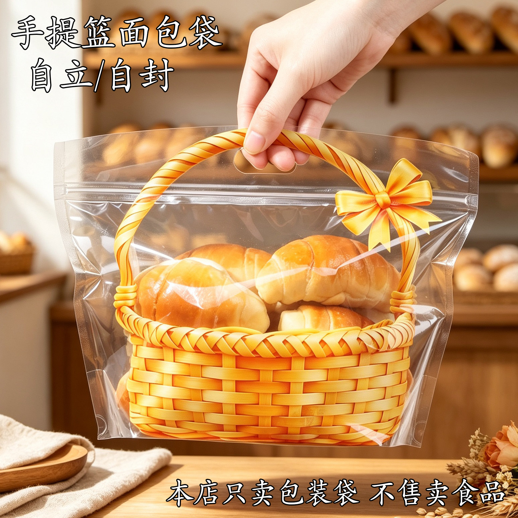花篮手提透明袋吐司面包蛋糕图片