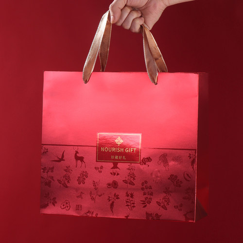 珍藏好礼手提袋滋补品礼袋海参燕窝西洋参通用纸袋烫金手拎礼品袋