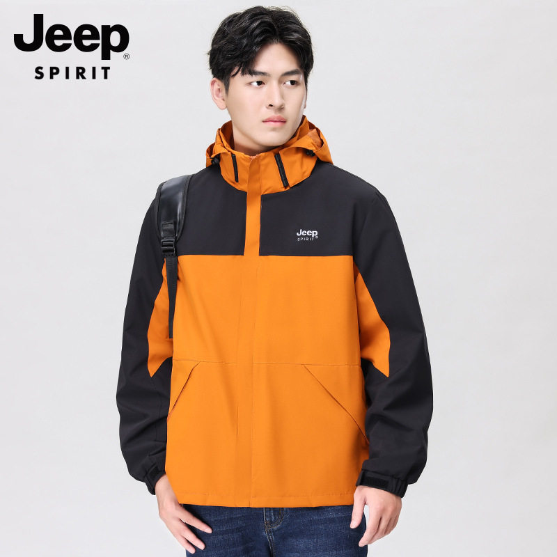 JEEP SPIRIT新款男士时尚单层冲锋夹克连帽休闲防风男装风衣外套