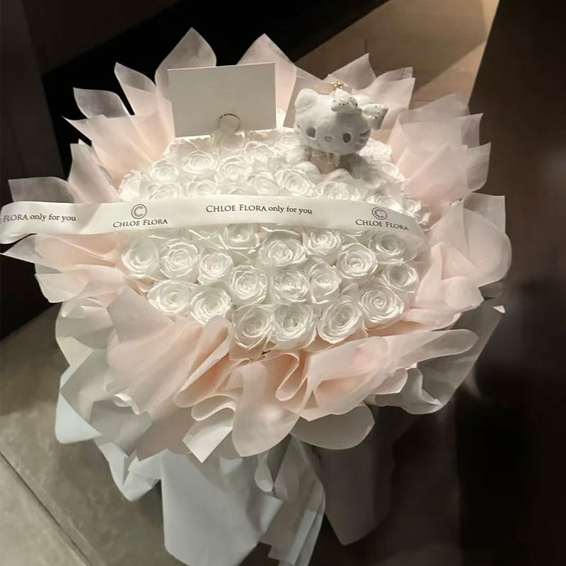 HelloKitty永生花玫瑰仿真花大花束七夕情人节日礼物送女友闺蜜