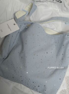 345韩国ins简约灰牛仔蓝色烫银星星单肩斜挎包