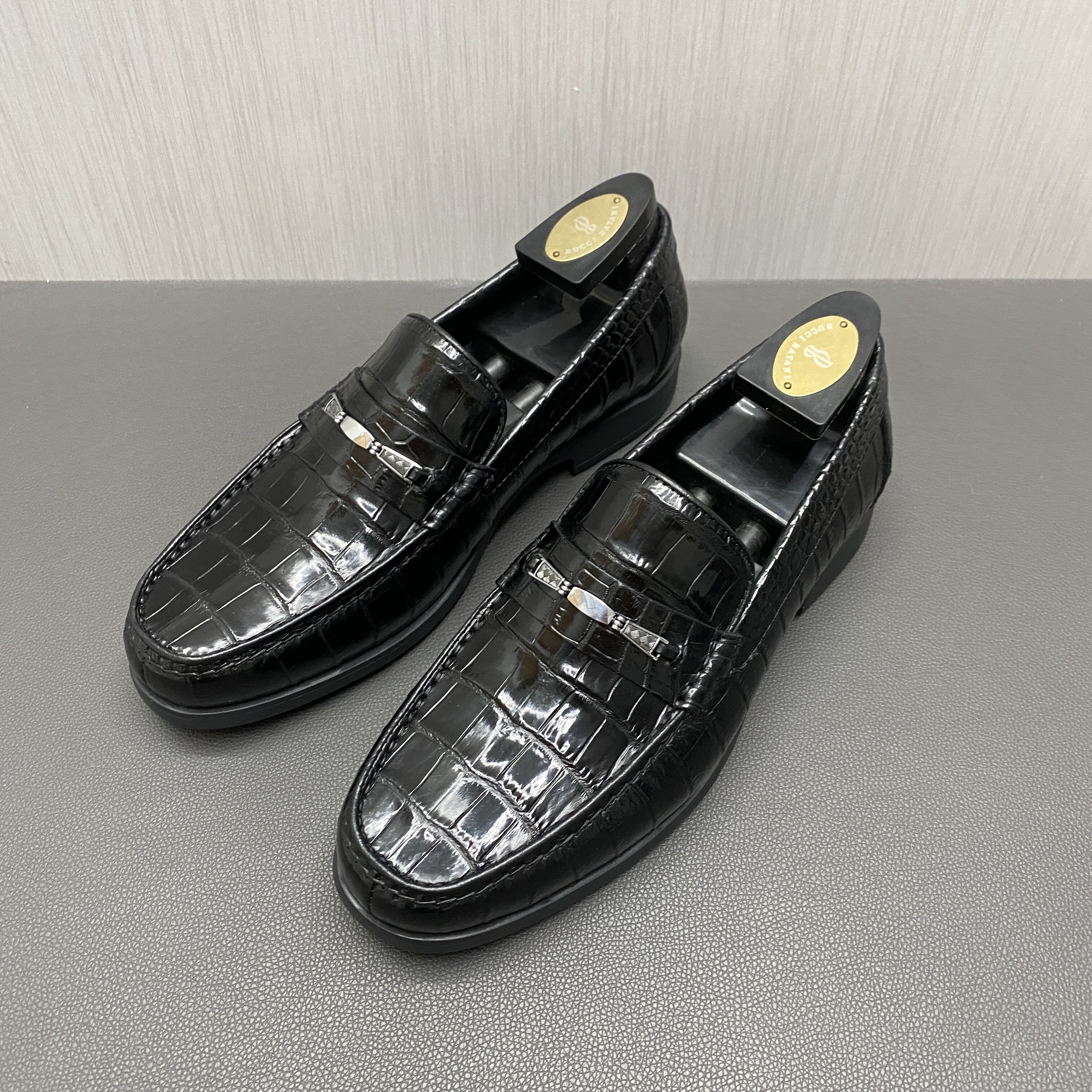鳄鱼皮套脚商务休闲皮鞋男乐福鞋