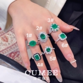 日常百搭 时尚 绿色系戒指合成仿真祖母绿戒指集合.银镀金