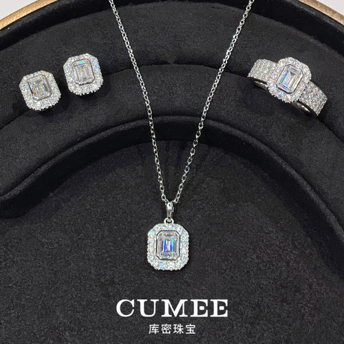 CUMEED色高碳钻方形切割项链