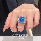 男女同款 CUMEE 大克拉圣玛利亚蓝戒指 人工合成宝石戒指.银镀金