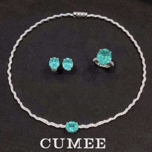 时尚通勤风 夏日百搭款合成帕拉伊巴色宝石套装.银镀金