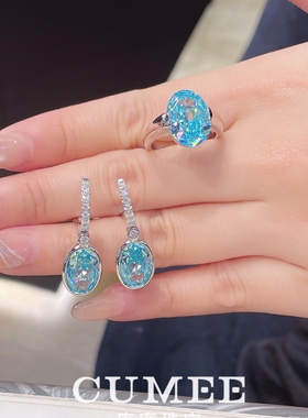 CUMEE海蓝宝色椭圆戒指银镀金