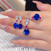 新品 百搭聚会个性 款 春季 人工合成蓝色宝石首饰套装 .银镀金