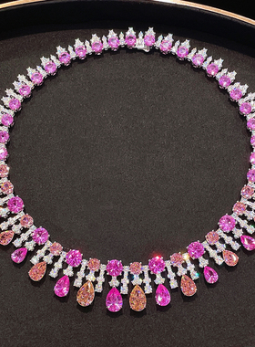 CUMEE晚宴玫红星梦项链银镀金