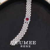 手链 CUMEE 满镶宽版 柔软手工镶培育合成红宝石手链.银镀金