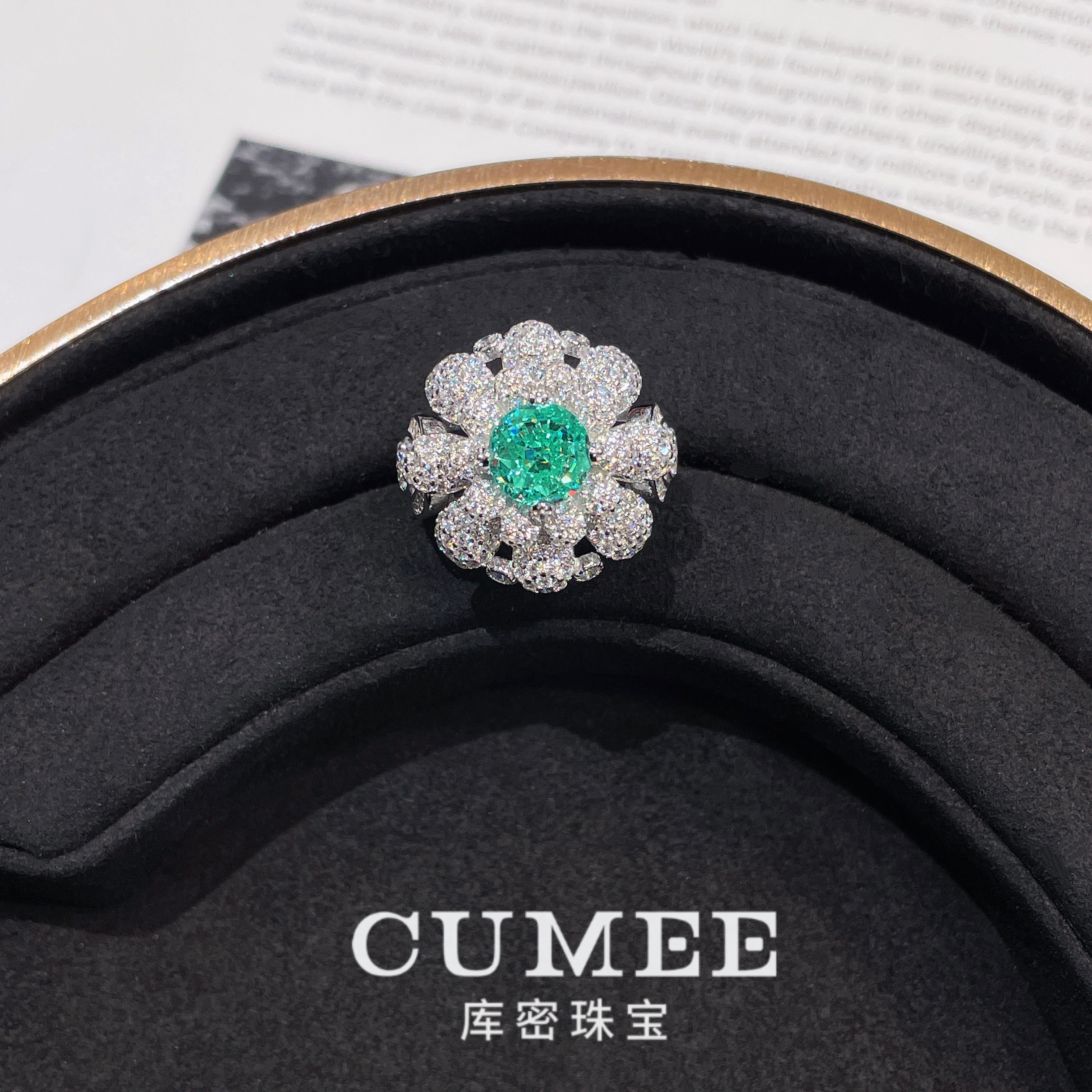 CUMEE时尚奢华满钻款花瓣s925银