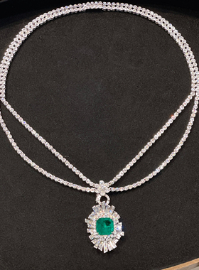 时尚晚装仿真祖母绿银镀金项链