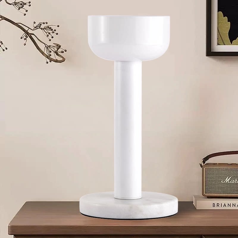 轻熟简约风白色立柱台灯大理石底座装饰灯具卧室客厅创意氛围蜡烛
